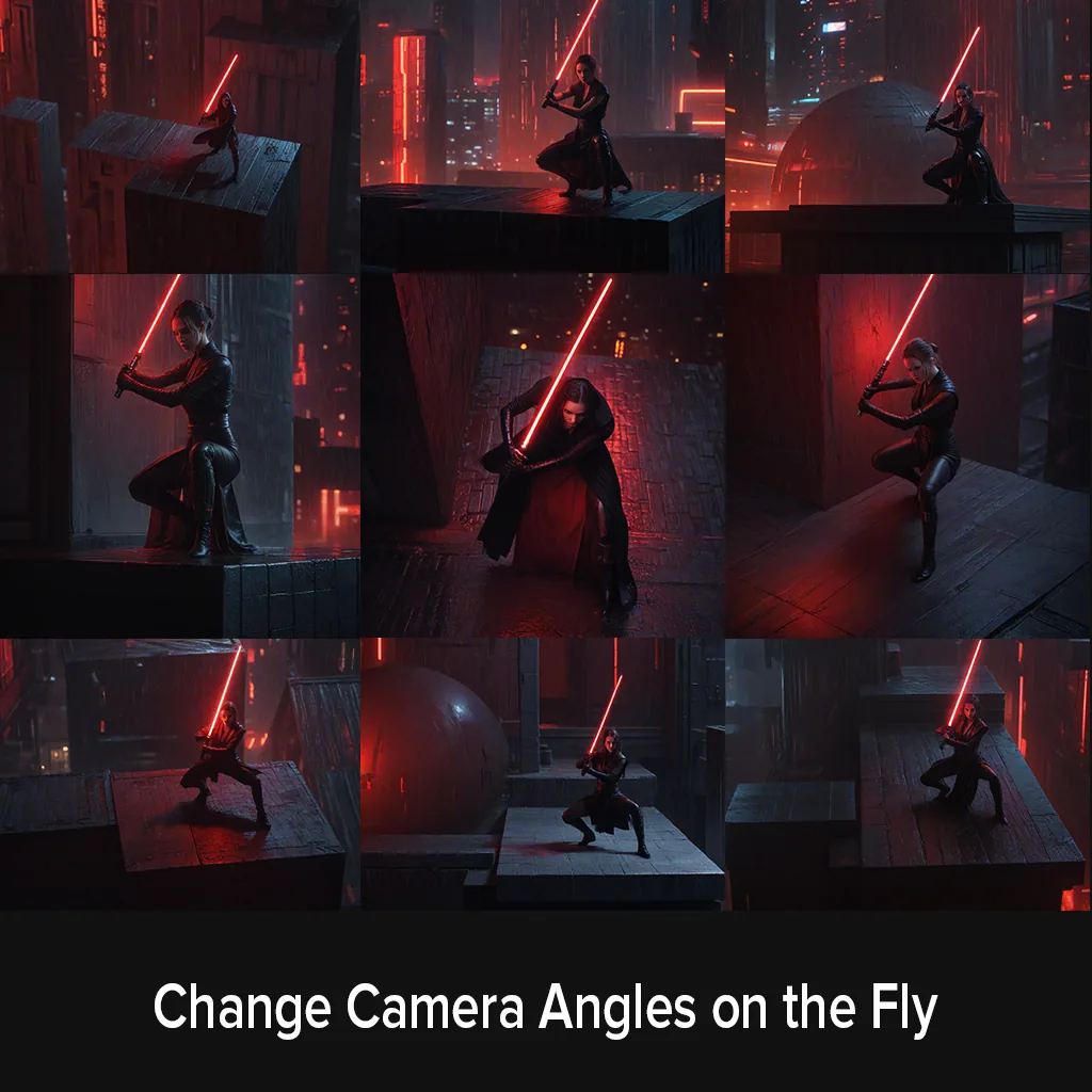 Two renders of the same scene from different camera angles