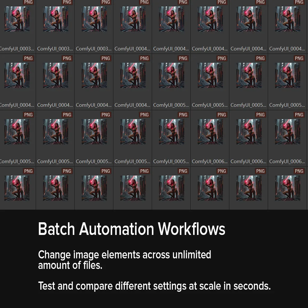 Grid of batch outputs from the automation workflows